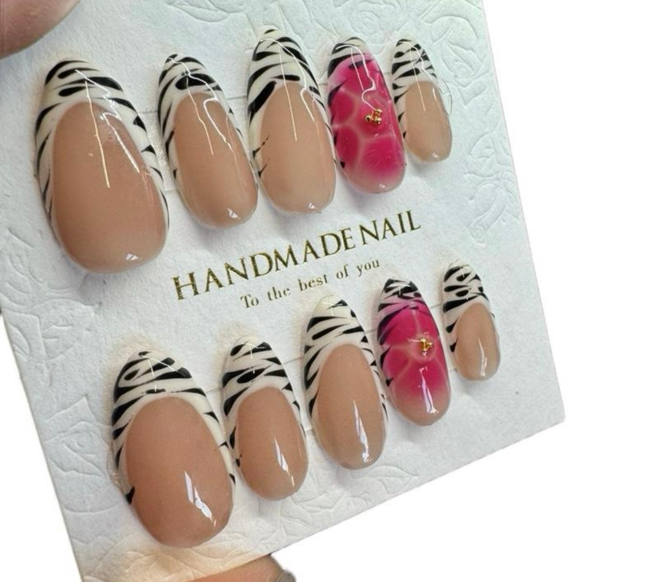 Handmade Press On Nails - Zebra Pink Paradise - Zebra Print Nails