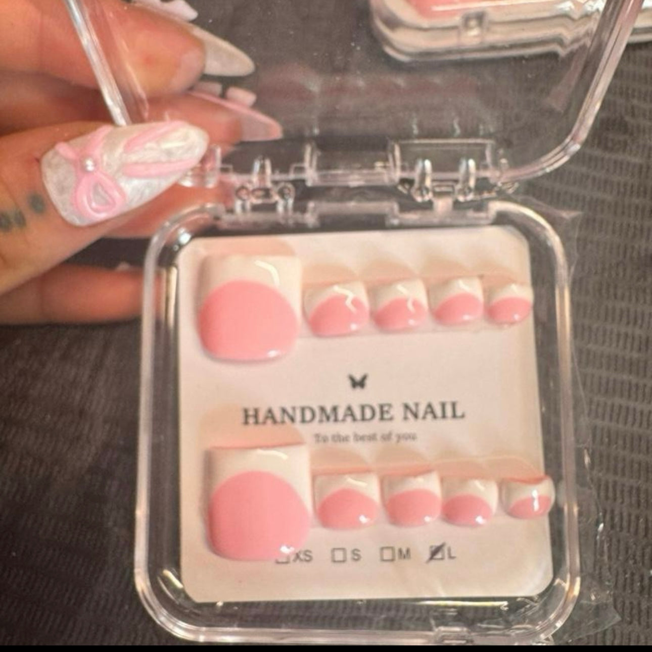 Handmade Press On Toenails - Y2K Baby Pink Thick White French