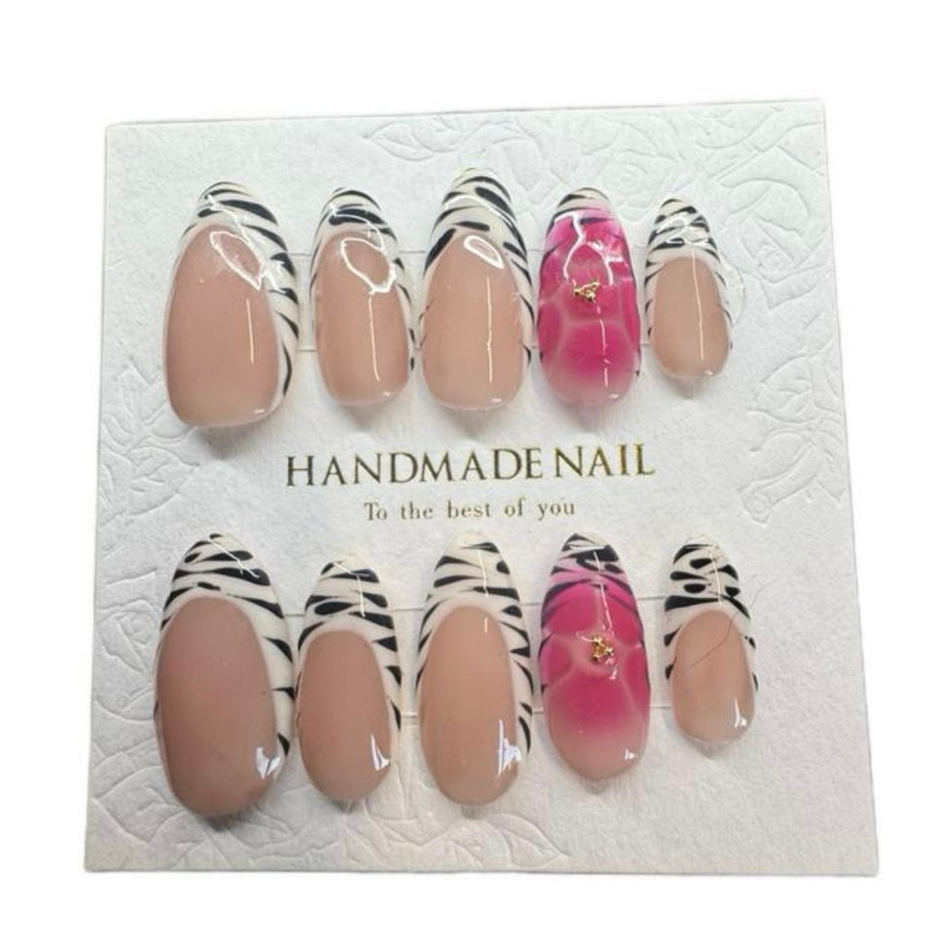 Handmade Press On Nails - Zebra Pink Paradise - Zebra Print Nails
