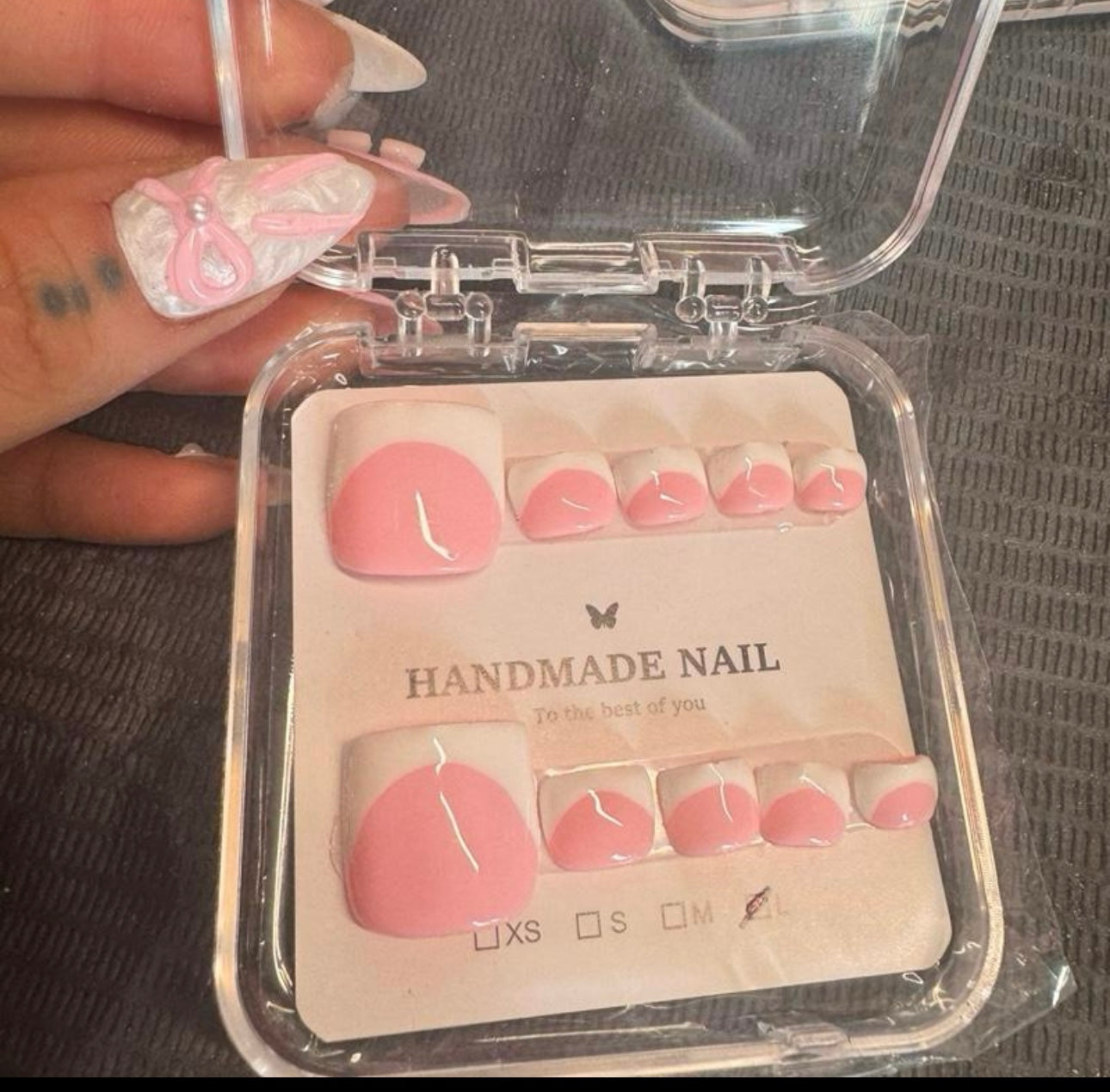 Handmade Press On Toenails - Y2K Baby Pink Thick White French