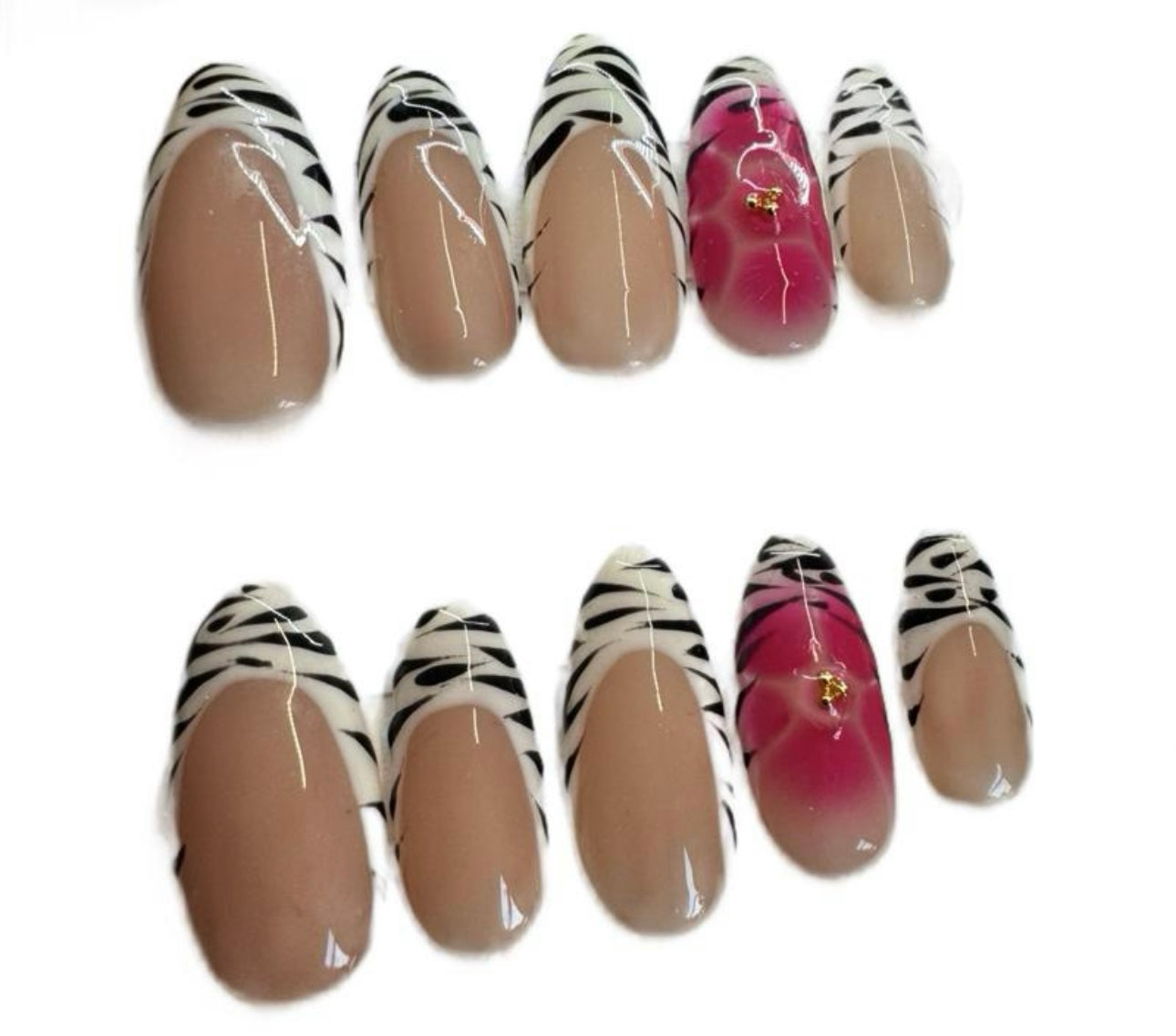 Handmade Press On Nails - Zebra Pink Paradise - Zebra Print Nails