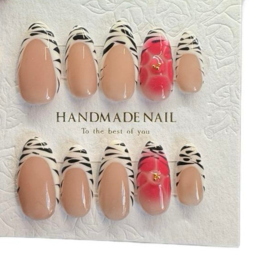 Handmade Press On Nails - Zebra Pink Paradise - Zebra Print Nails
