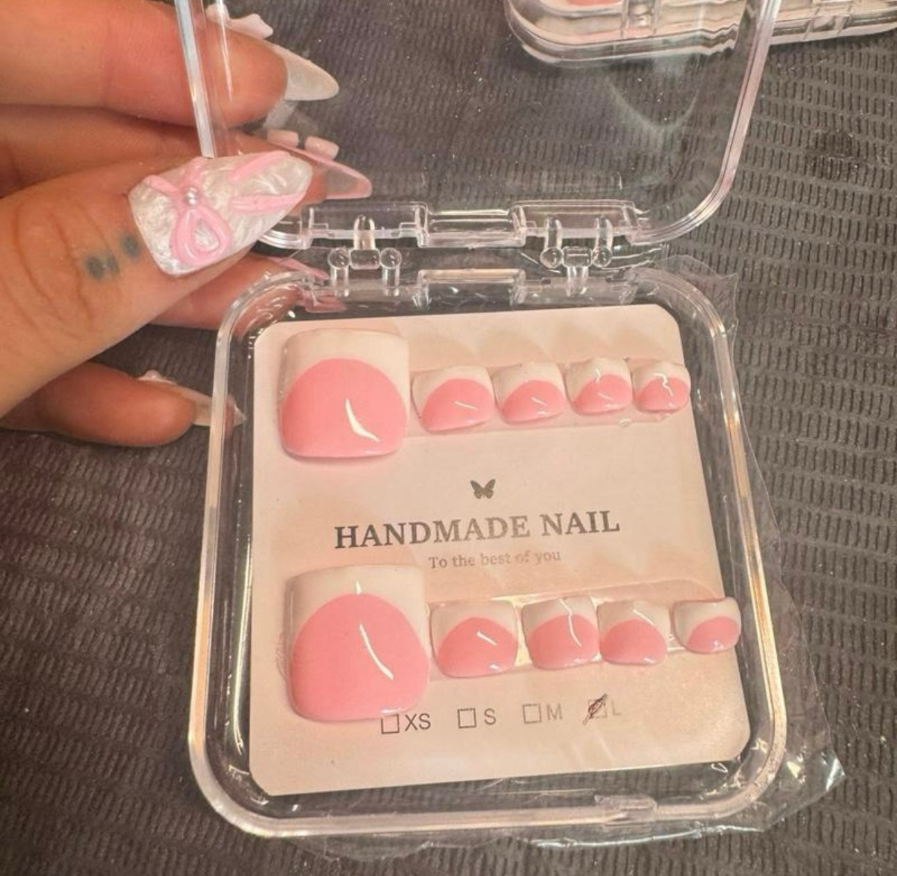 Handmade Press On Toenails - Y2K Baby Pink Thick White French