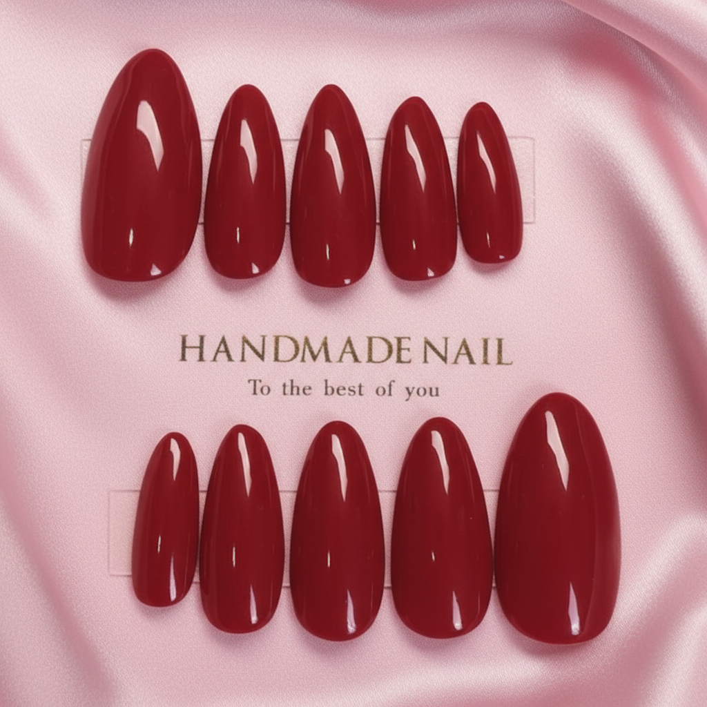 Handmade Press On Nails - Deep Red