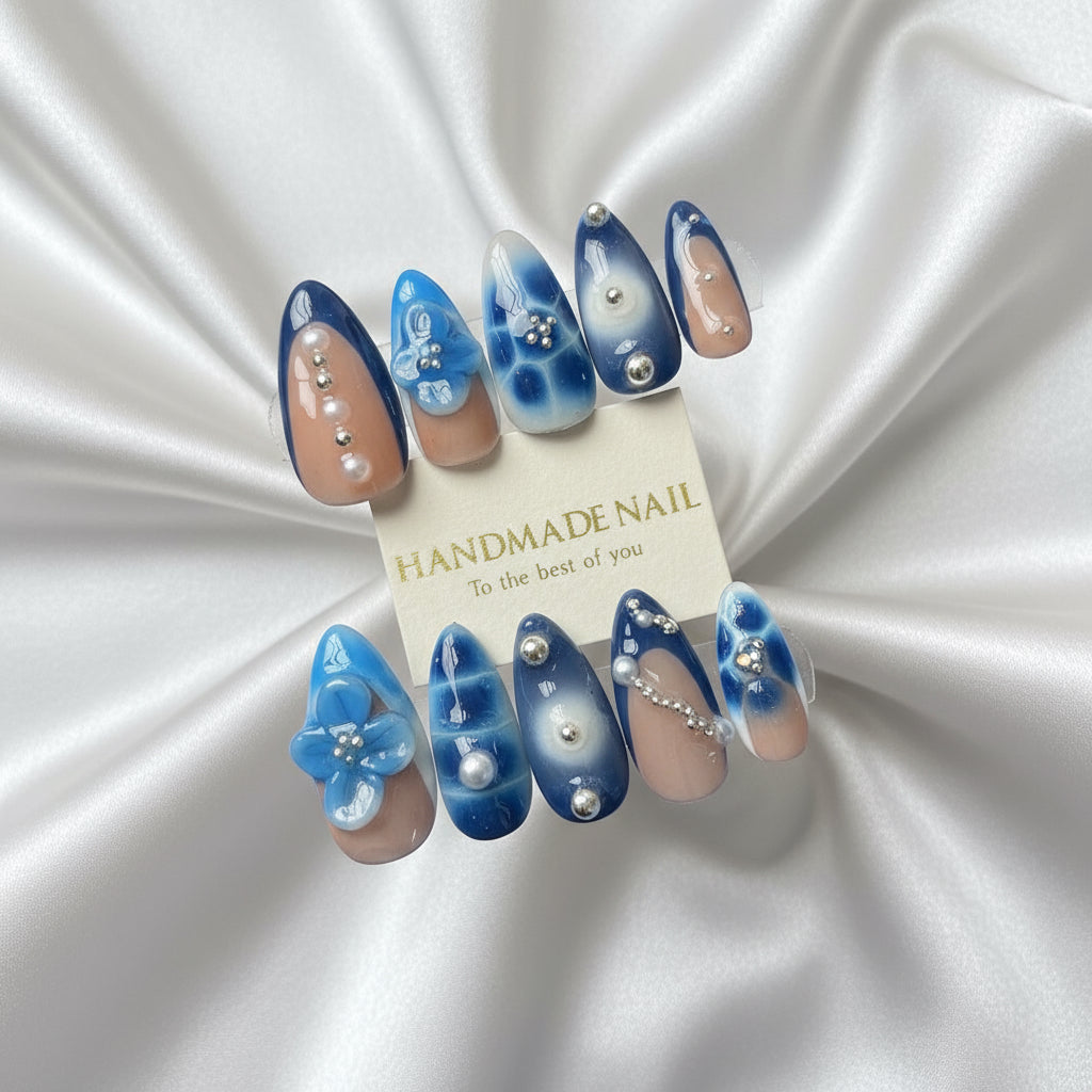 Handmade Press On Nails - Feeling Blue