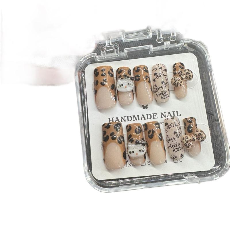 Handmade Press On Nails - Hello Kitty Leopard Print Nails