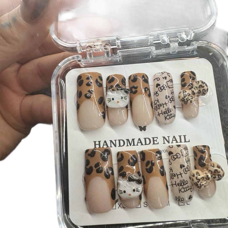 Handmade Press On Nails - Hello Kitty Leopard Print Nails