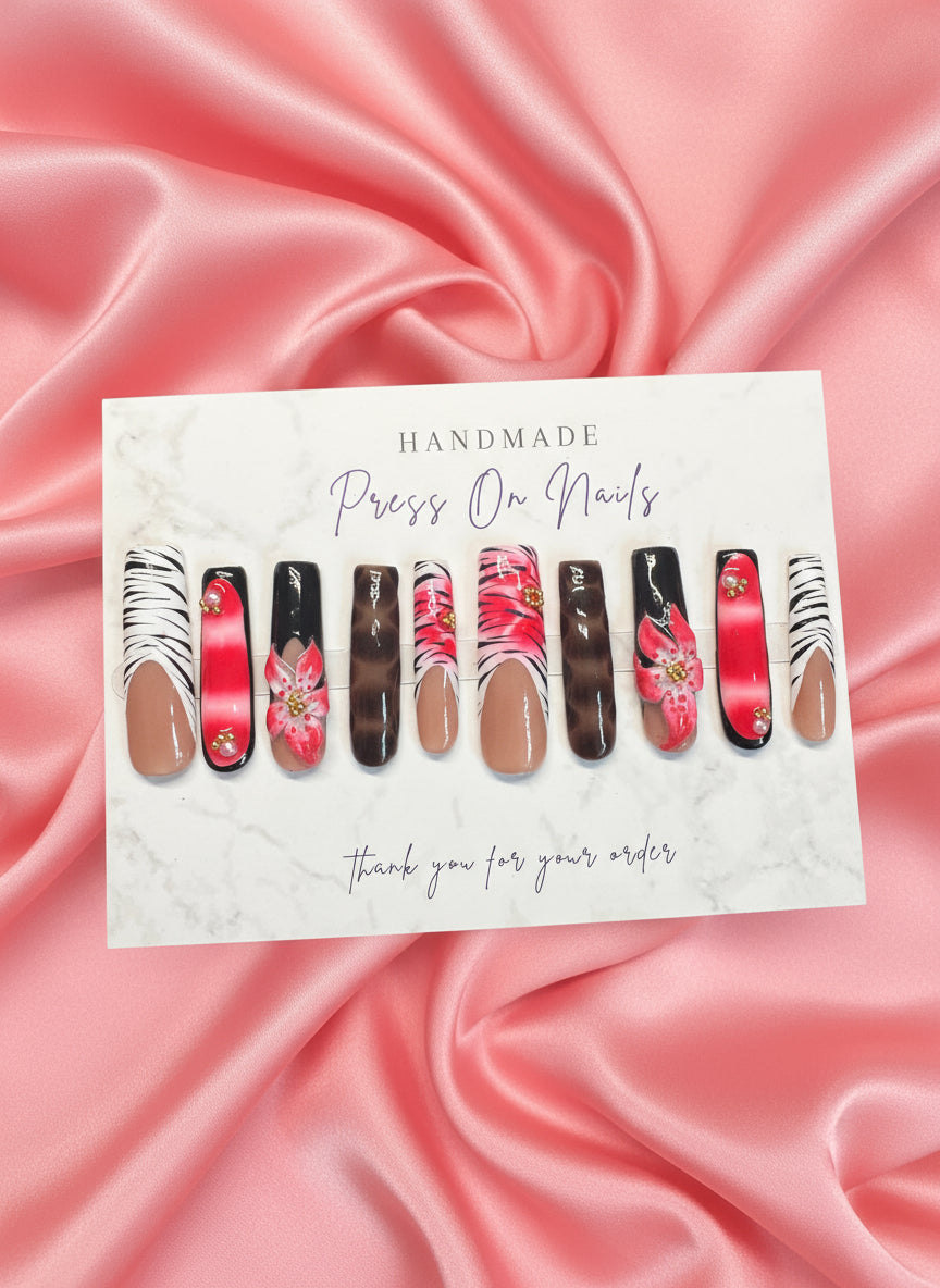 Handmade Press On Nails - Viral 3D Flower - Pink Bloom