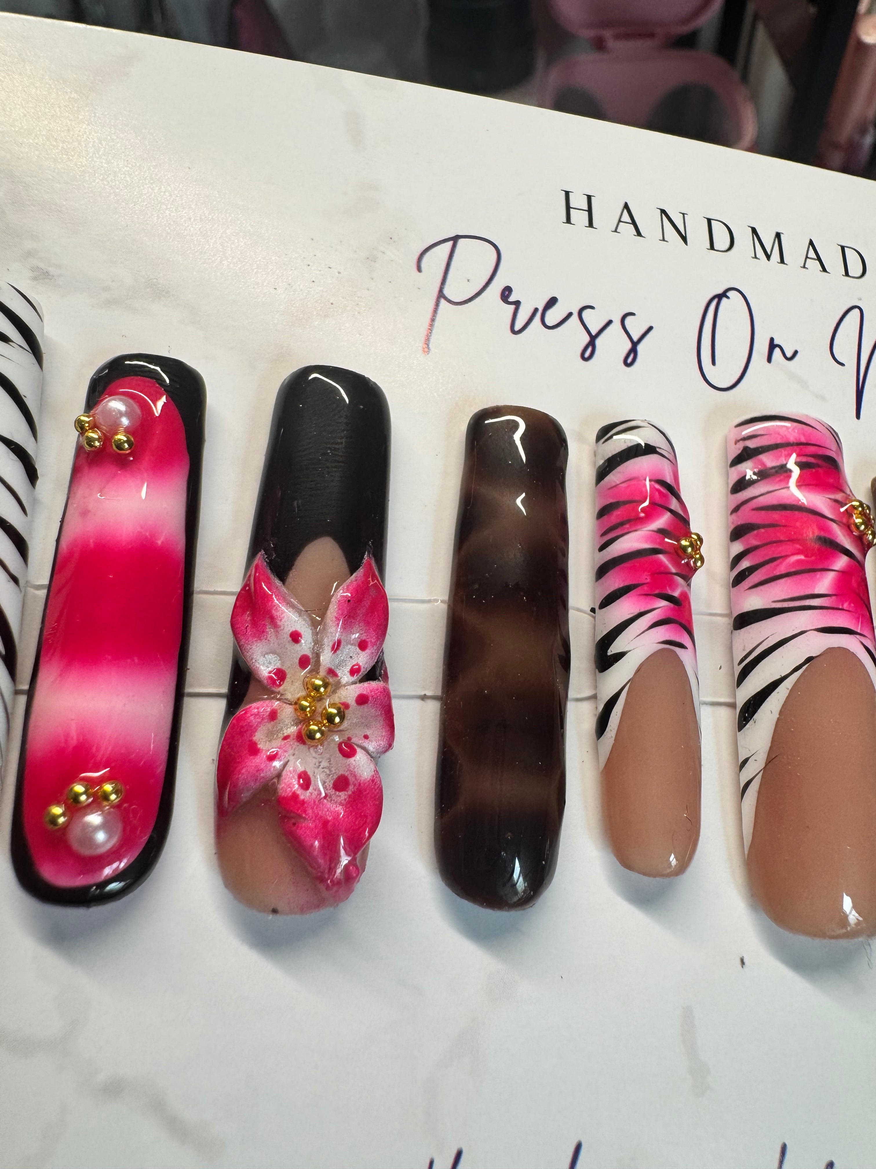 Handmade Press On Nails - Viral 3D Flower - Pink Bloom