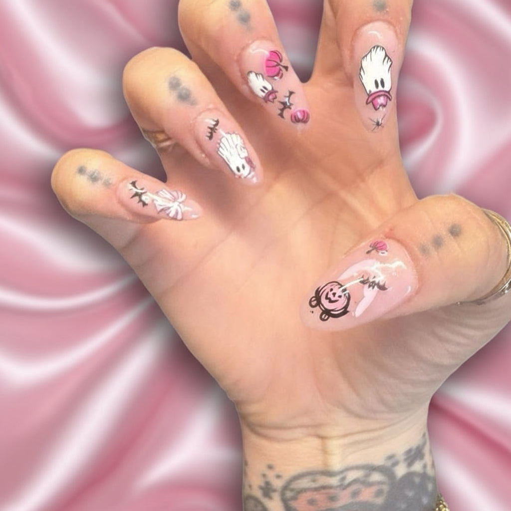💀 Spooky Bunny – Pink Ghost & Bat Press-On Nails