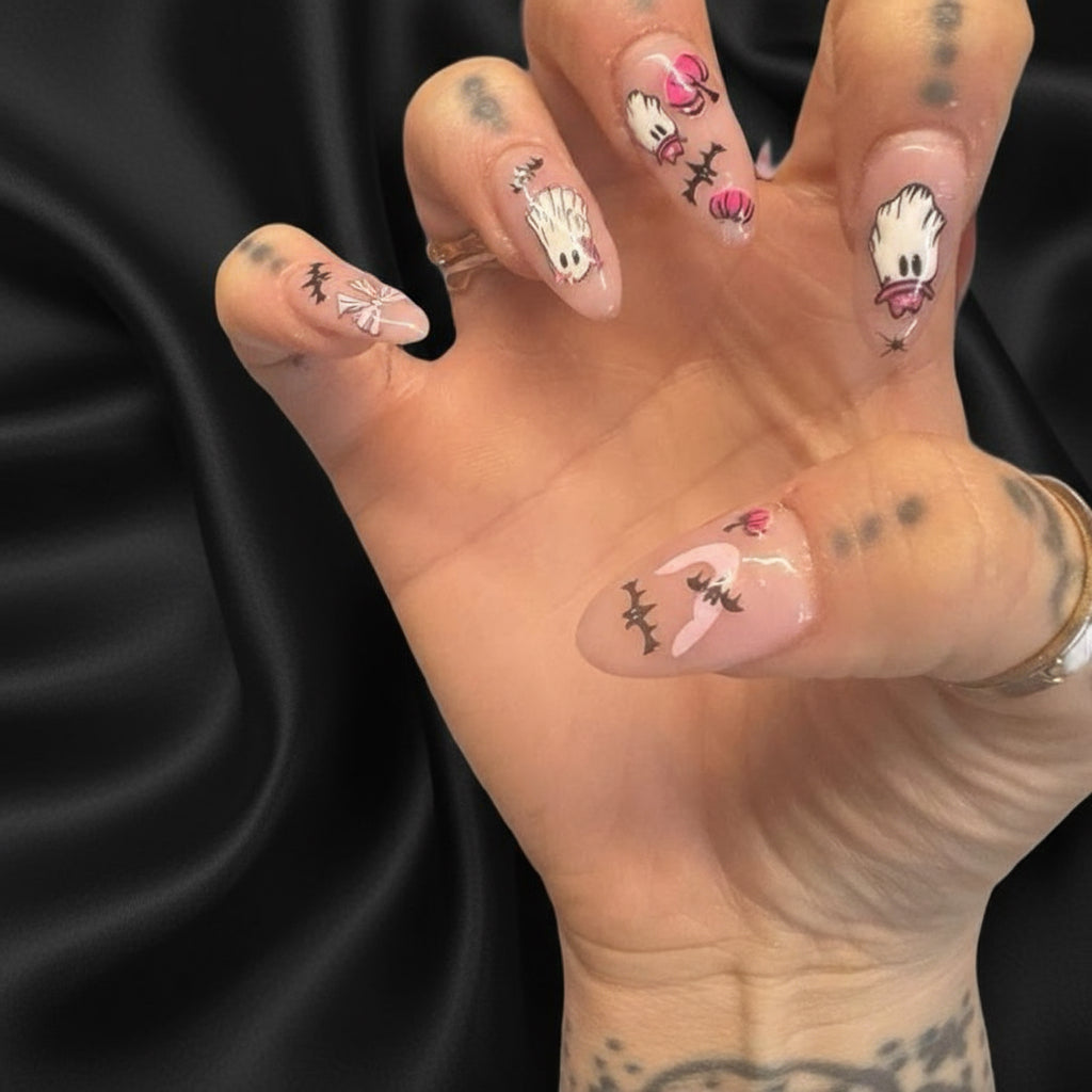 💀 Spooky Bunny – Pink Ghost & Bat Press-On Nails
