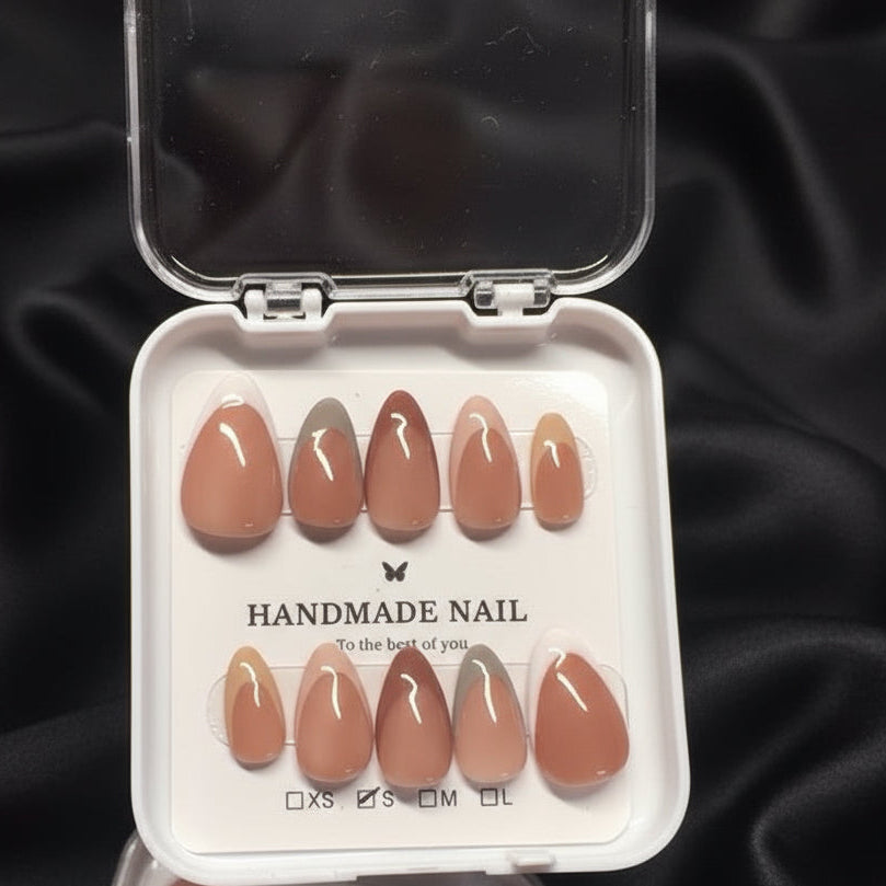 I’m Nude – Neutral French Fade Press-On Nails | Glossy Almond Nude Set (Multiple Lengths & Shapes)