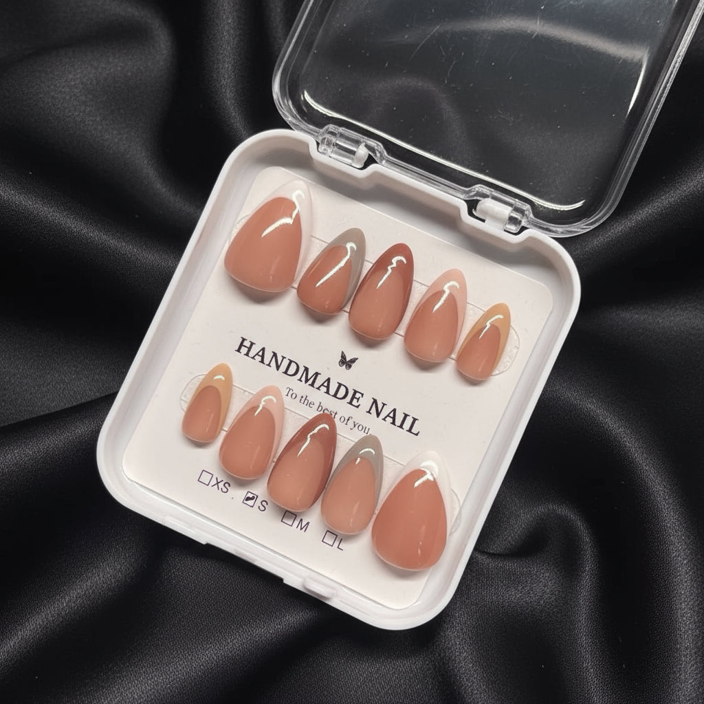 I’m Nude – Neutral French Fade Press-On Nails | Glossy Almond Nude Set (Multiple Lengths & Shapes)