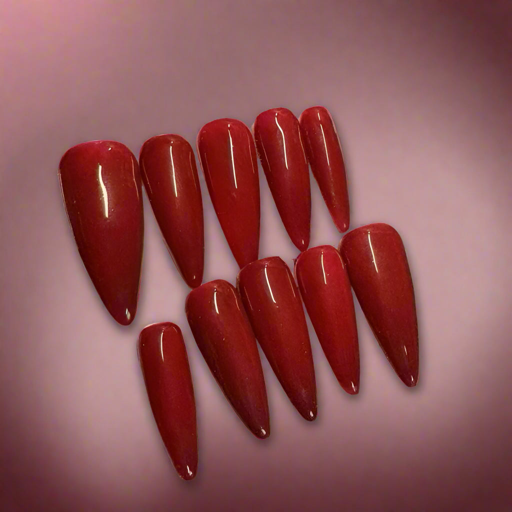 Handmade Press On Nails - Deep Red
