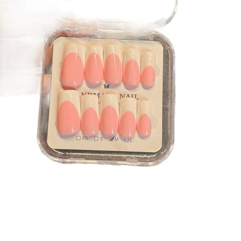 Handmade Press On Nails Baby Pink Base White French Y2K