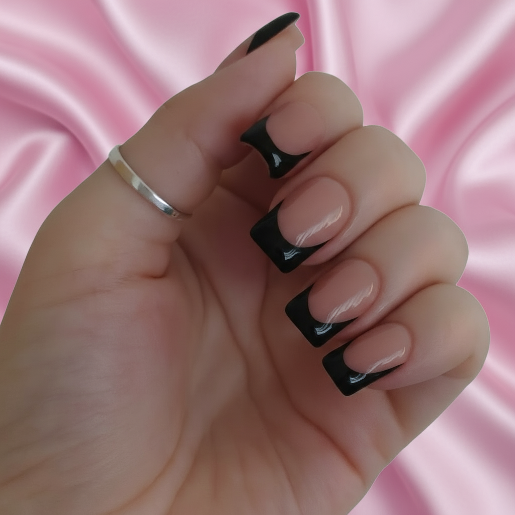 Handmade Press On Nails - Basic Black French Tip Nails