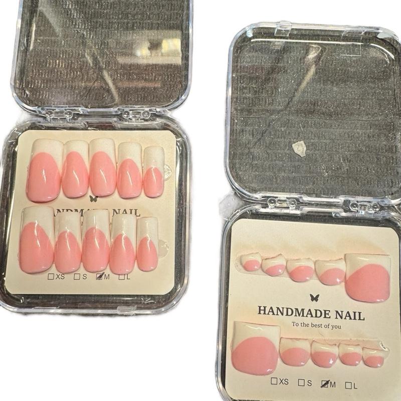 Handmade Press On NAIL & TOENAIL Bundle - Babypink Base Thick White French