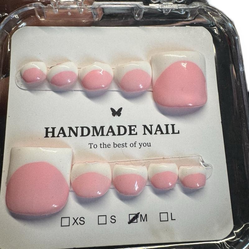 Handmade Press On NAIL & TOENAIL Bundle - Babypink Base Thick White French