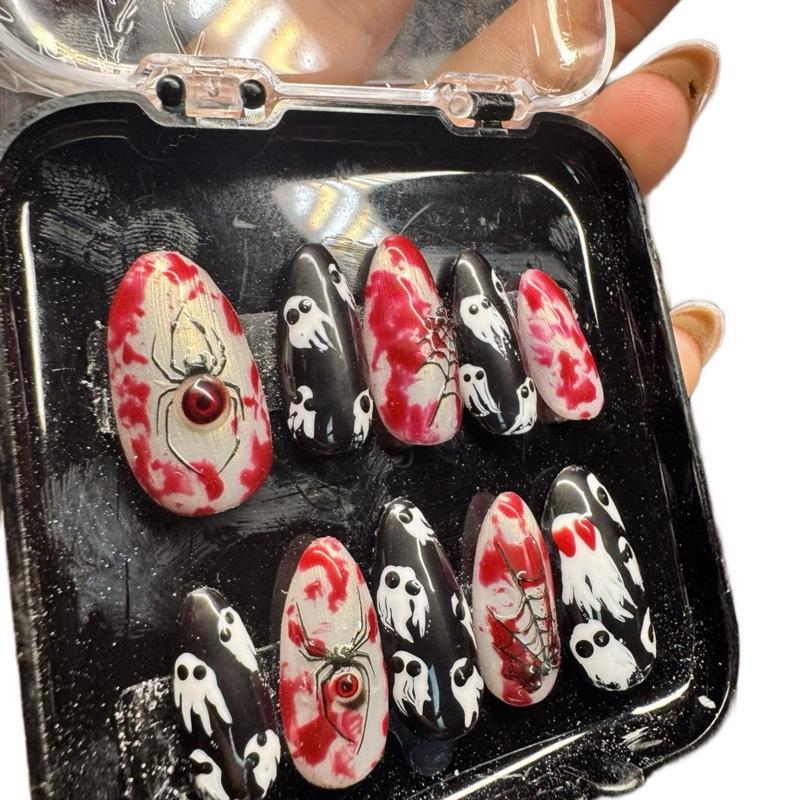 Handmade Press On Nails - Halloween Ghost & Gore Blood Design