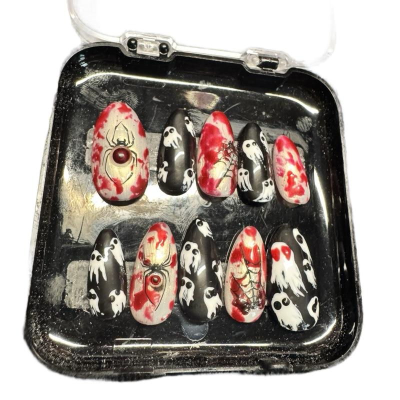 Handmade Press On Nails - Halloween Ghost & Gore Blood Design