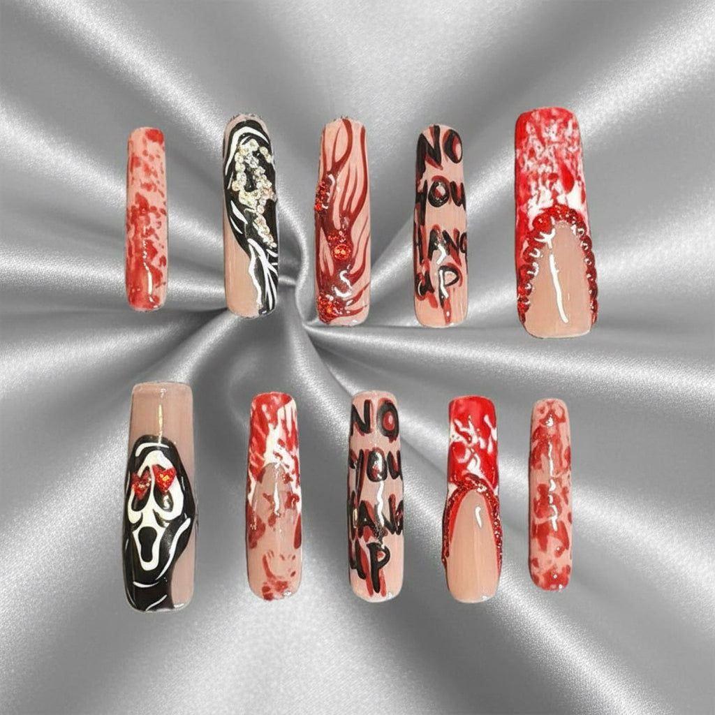 Handmade Press On Nails - Ghostface - Halloween Dark Spooky Nails