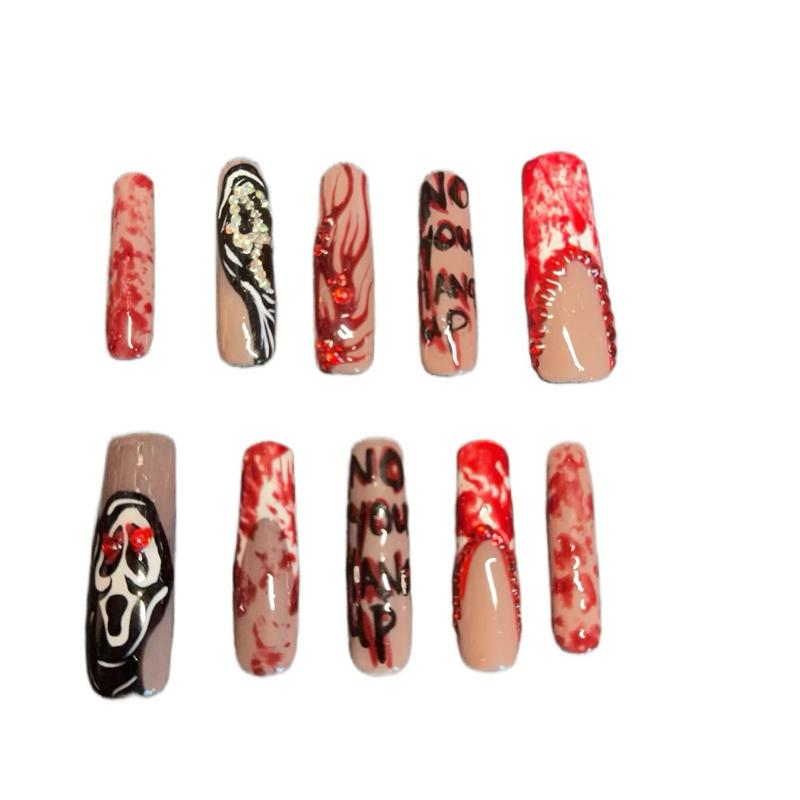 Handmade Press On Nails - Ghostface - Halloween Dark Spooky Nails