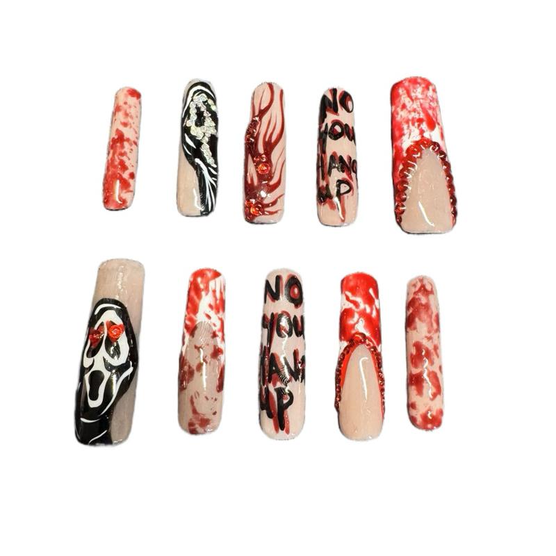 Handmade Press On Nails - Ghostface - Halloween Dark Spooky Nails