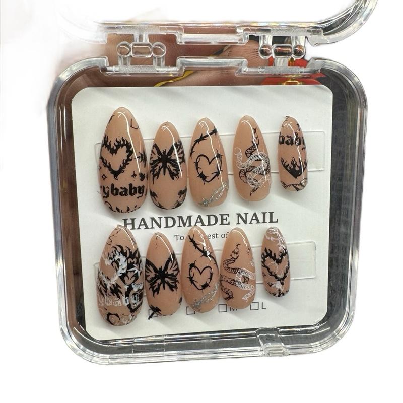 Handmade Press On Nails- Nude Tattoo Style Nails
