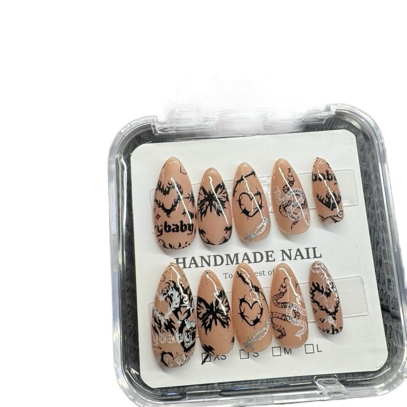 Handmade Press On Nails- Nude Tattoo Style Nails