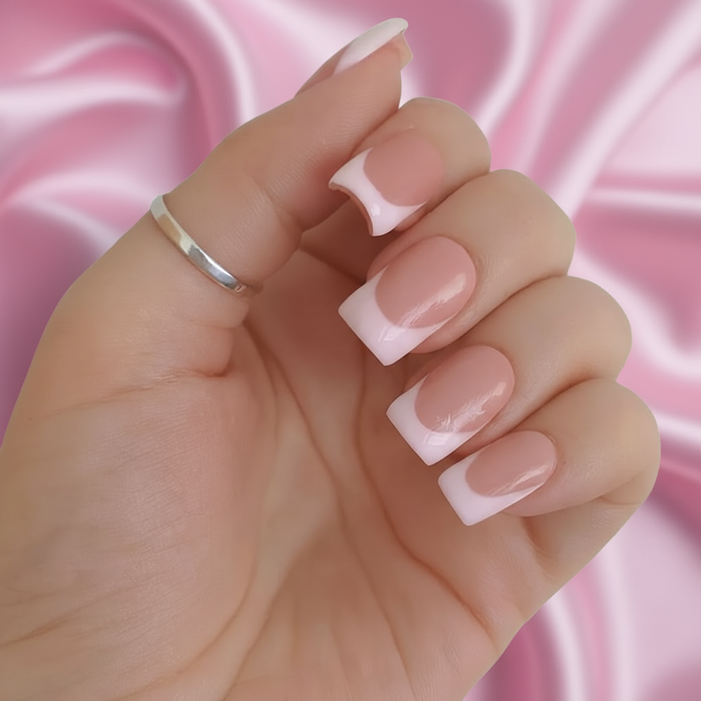 Handmade Press On Nails - Basic Baby Pink French