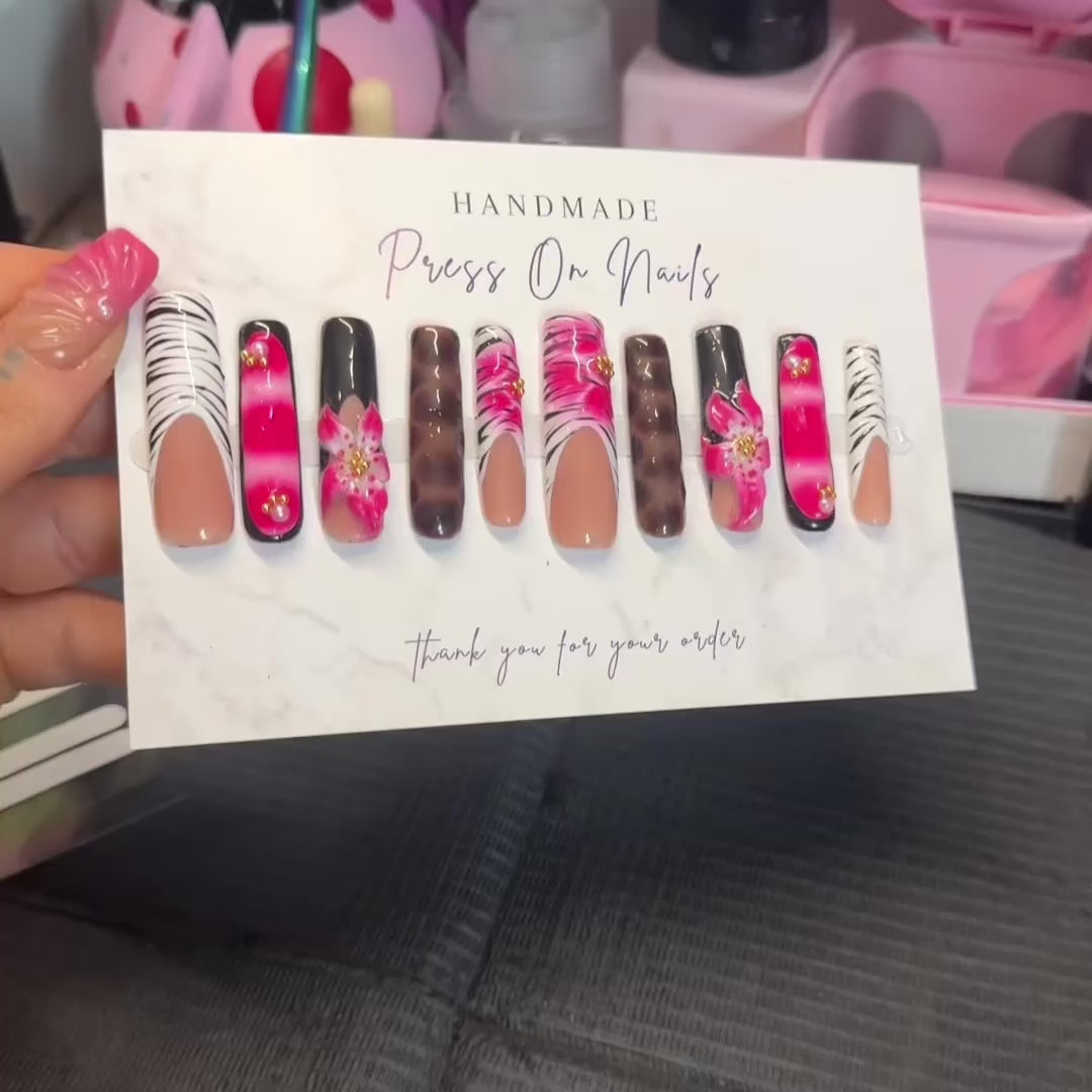 Handmade Press On Nails - Viral 3D Flower - Pink Bloom