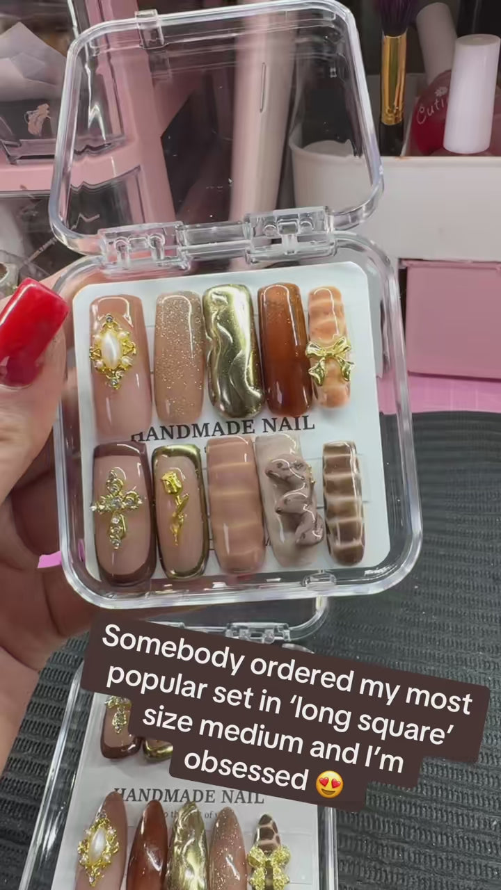 Handmade Press On Nails - Nude Gold - Multiple Lengths and Shapes